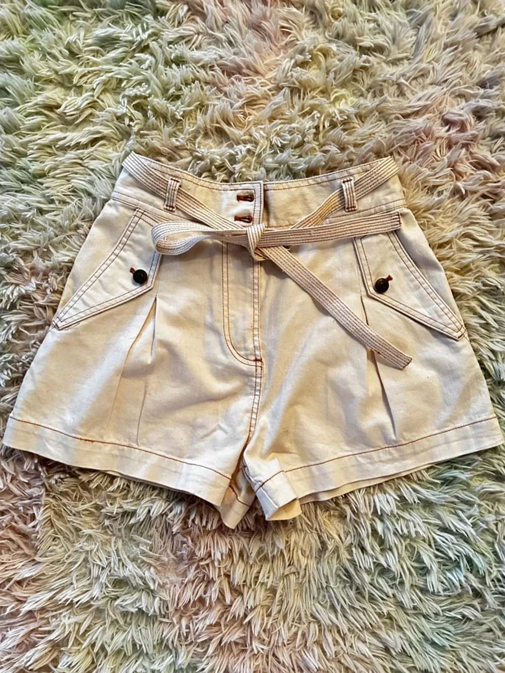 New Ulla Johnson Denim Ivory Belted Shorts Size 2